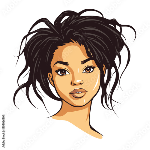 Confident young woman with messy updo hair color illustration