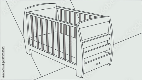 A minimalist vector illustration of a baby crib for nursery design