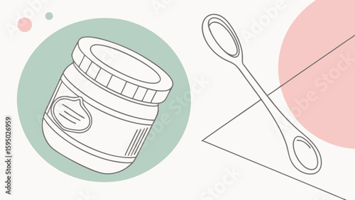 A clean vector illustration of a cosmetic jar and applicator for skincare products