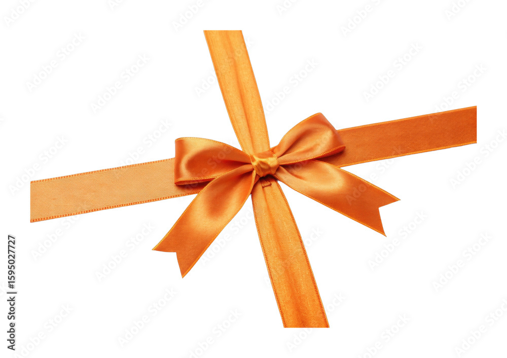 Fototapeta premium Elegant orange ribbon with bow crossed and neatly tied
