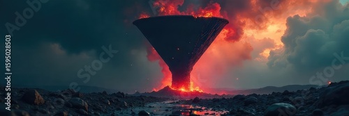 A narrow, dark funnel dramatically constricts at its base, symbolizing impending danger and a perilous situation The texture is rough and ominous, hinting at unseen threats within , warning, pit