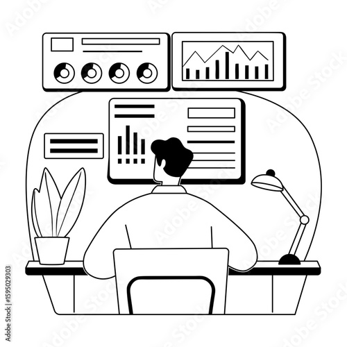 A glyph style illustration of a data analyst 
