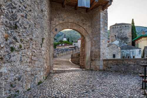 Stone steps of the iconic Old Bridge (Stari Most) in Mostar, Bosnia-Herzegovina