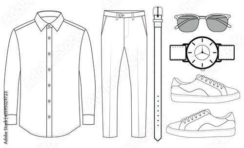 Men's Clothing and Accessories Outline Vector Illustration