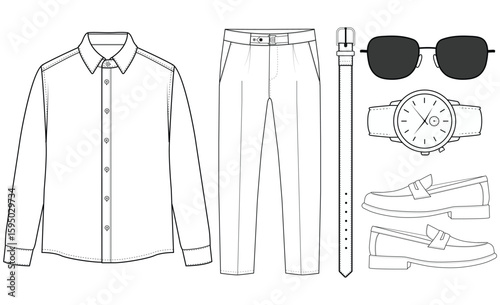 Men's Clothing and Accessories Outline Vector Illustration