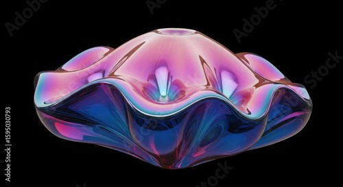 Iridescent glass bowl with flowing, colorful design