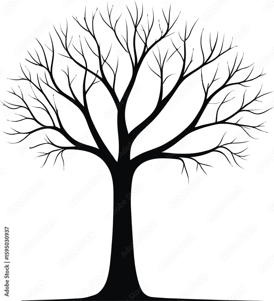 Fototapeta premium Silhouette Of A Bare Tree With Intricate Branches Reaching Skyward Presented In A Clean Minimalist Vector Style Ideal For Symbolic Designs Nature Themed Projects Or Artistic Backgrounds