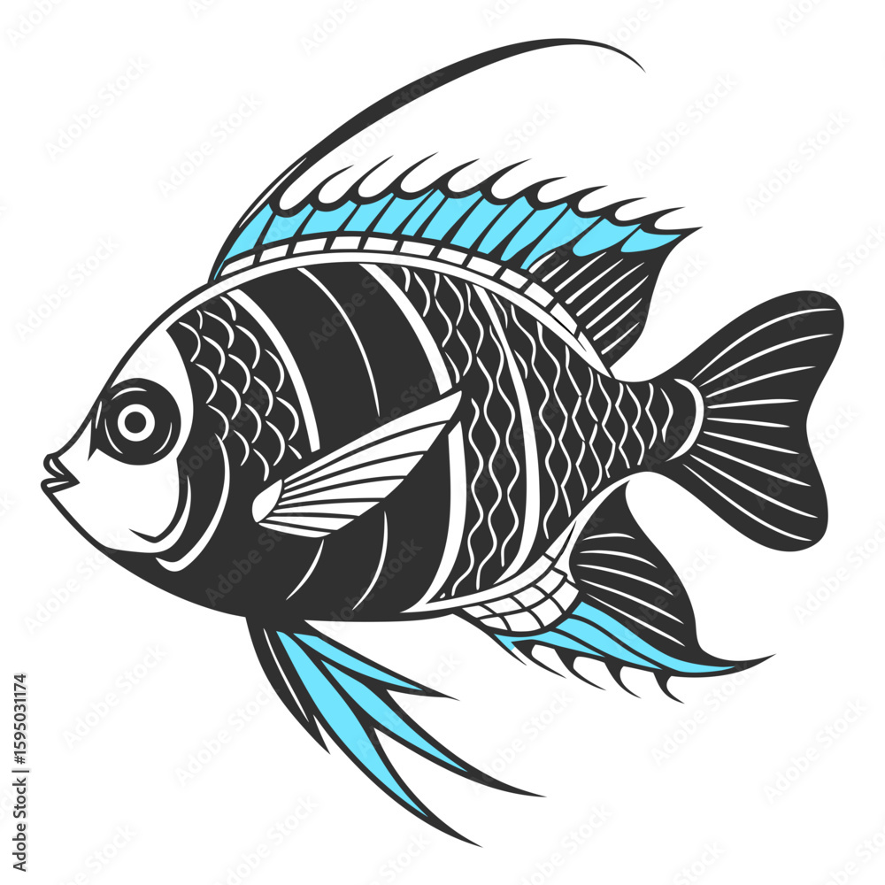 Obraz premium A colorful fish with blue accents swims in the water