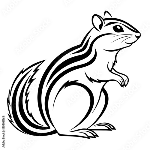 A cute chipmunk with stripes stands on its hind legs