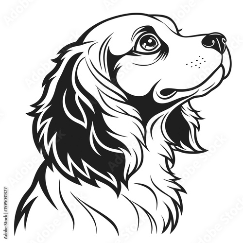 Black and white illustration of a dogs head