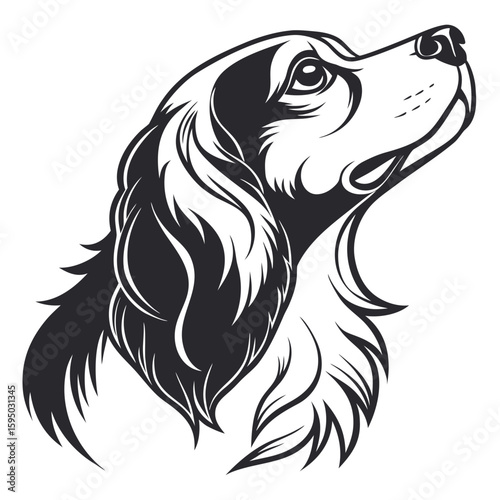 Black and white illustration of a dogs head