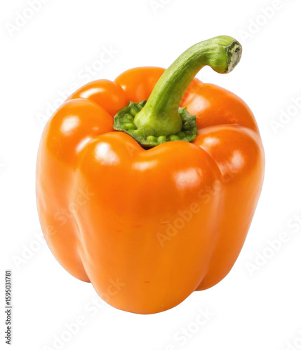 Vibrant orange bell pepper with stem in close-up view