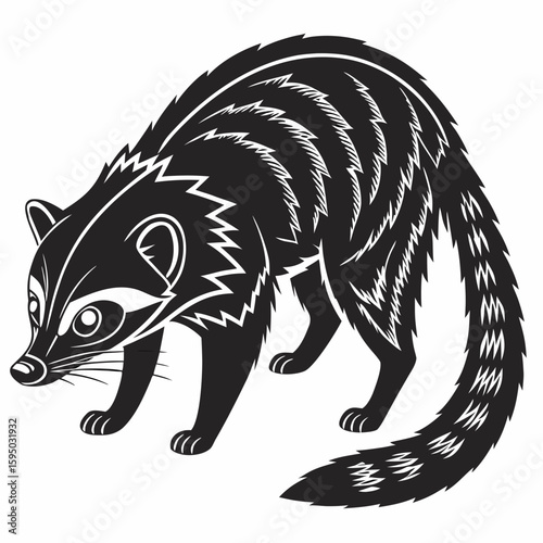 Stylized civet with patterned fur and a bushy tail
