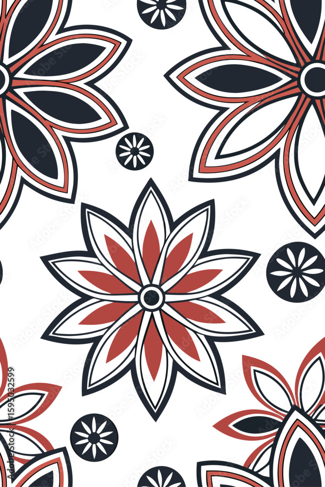 Fototapeta premium Abstract geometric floral pattern with red navy and white vector