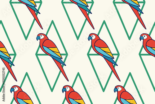 Colorful macaws and geometric pattern parrot bird