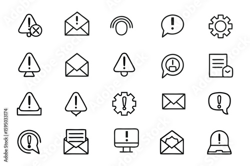 A comprehensive set of web icons for internet and business communication, including email, home, and contact symbols, in vector illustration format