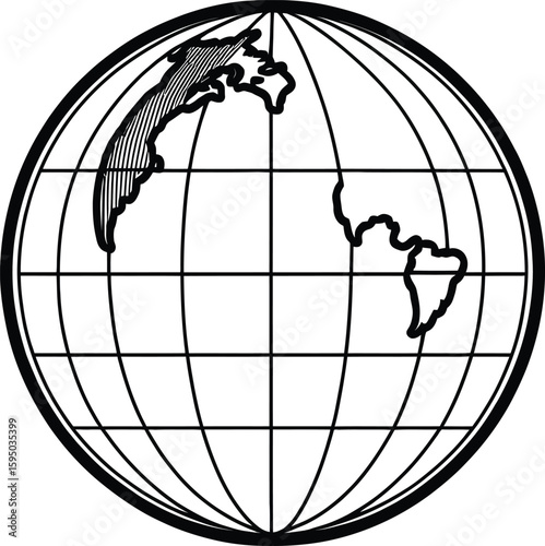 Minimalist Globe Illustration World Map Icon For Education Business Presentations And Graphic Design Projects With Outlined Continents And Grid Lines In Black And White