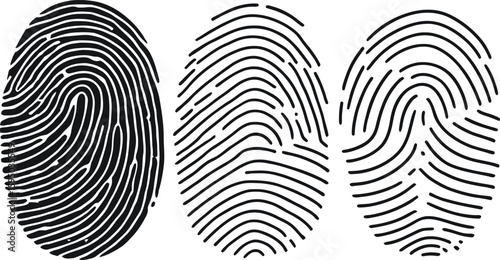 Graphic Illustration Of Three Varied Fingerprints Black And White Vector Design Element For Security Concepts Identity Verification Or Unique Pattern Backgrounds In Presentations
