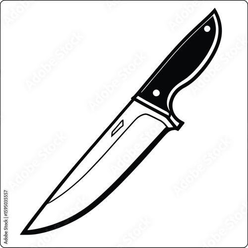 Sharp Hunting Knife Illustration Black And White Graphic For Outdoors Camping Or Survival Guides Ideal For Logos Icons And Designs Emphasizing Precision And Reliability