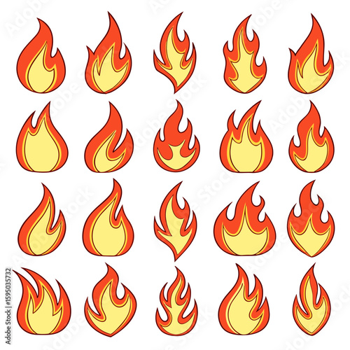 Cartoon Fire Flame Icons Collection Red Yellow Orange Colors illustration
