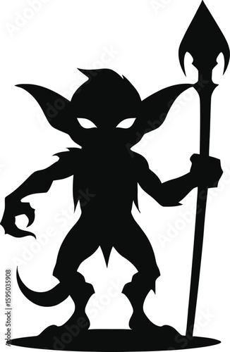 Silhouette Illustration Of A Fantasy Goblin Warrior Dark Graphic Character Design For Gaming Storytelling And Halloween Themed Projects