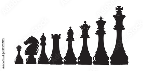Chess piece vector icon set in black silhouette style.