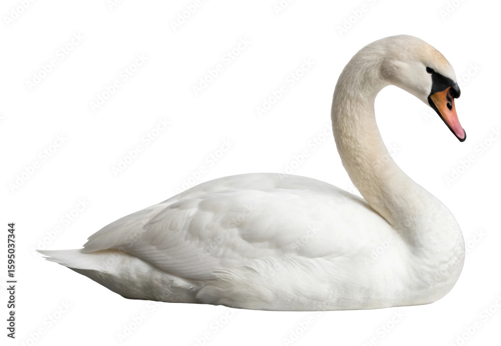Fototapeta premium Majestic white swan gracefully floating on still water