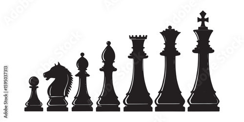 Chess piece vector icon set in black silhouette style.