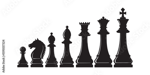Chess piece vector icon set in black silhouette style.