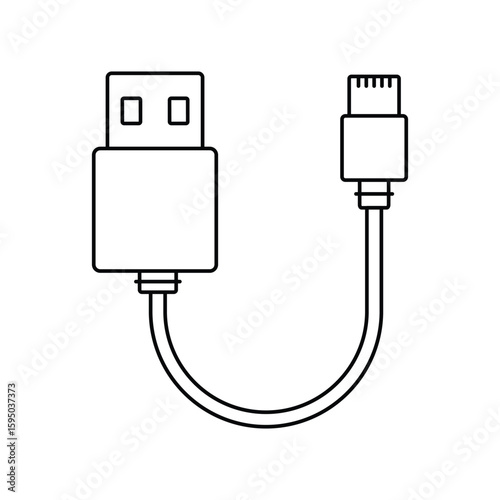 usb cable lineal icon with white background vector stock illustration