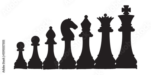 Chess piece vector icon set in black silhouette style.