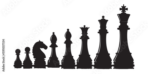 Chess piece vector icon set in black silhouette style.