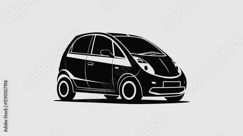 Compact car with a sleek design in black and white, rendered with clean lines and a modern aesthetic, appealing to urban transportation and eco-friendly design concepts