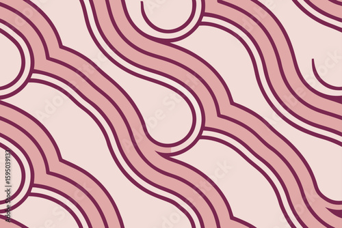Flowing wavy lines pattern with plum and blush tones abstract seamless pattern