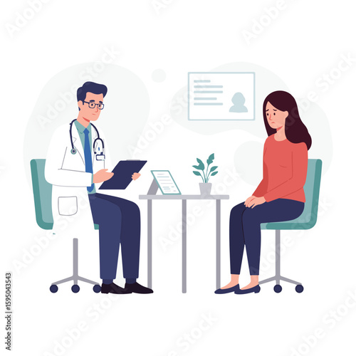 Doctor with laptop explaining diagnosis to elder patient