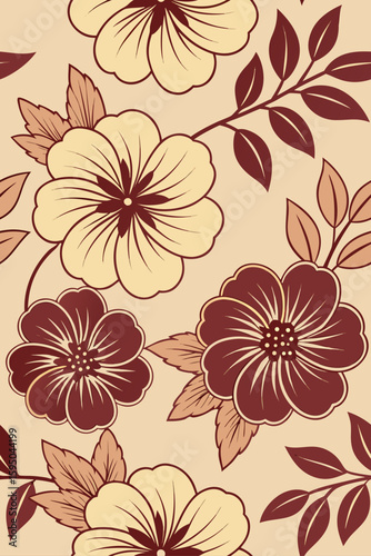 Wallpaper Mural Floral pattern with cream and maroon flowers and leaves seamless Torontodigital.ca