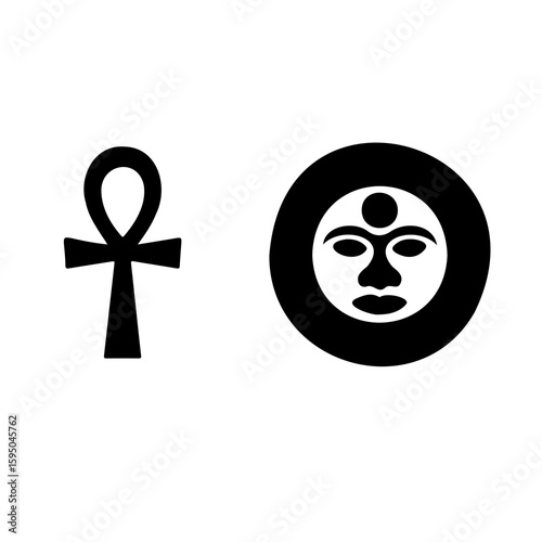 Vector art of ankh and sun god ra symbols isolated on white background represent ancient egypt silhouette