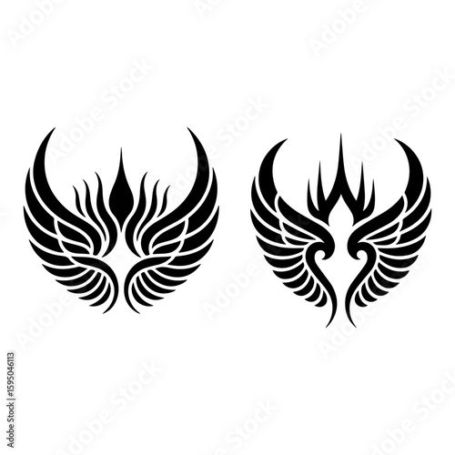 Vector art of two phoenix bird designs are displayed isolated on white background silhouette