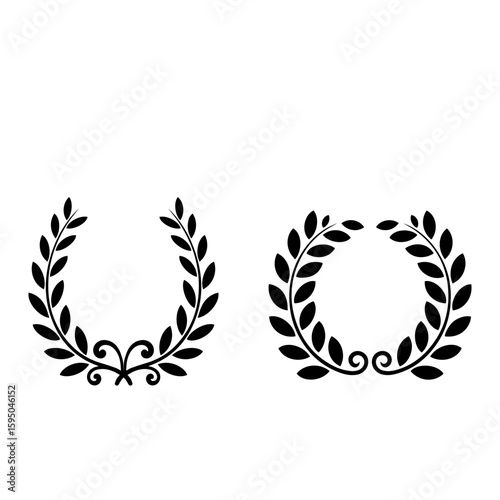 Vector art of two laurel wreaths are isolated on white background, symbolizing victory and achievement silhouette