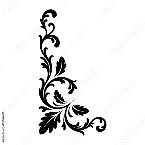 Vector art of a black acanthus scroll design is isolated on white background silhouette