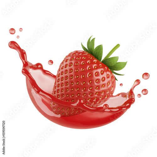 Photorealistic Illustration of a Fresh Strawberry Splash Vibrant Fruit Detail, Illustrating freshness and deliciousness in photorealistic detail