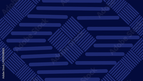 The symmetrical abstract illustration in the shape of a hexagon with a blue line motif forming a grid gives the impression of futuristic technology.