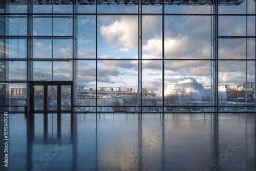 Empty modern hall with panoramic windows