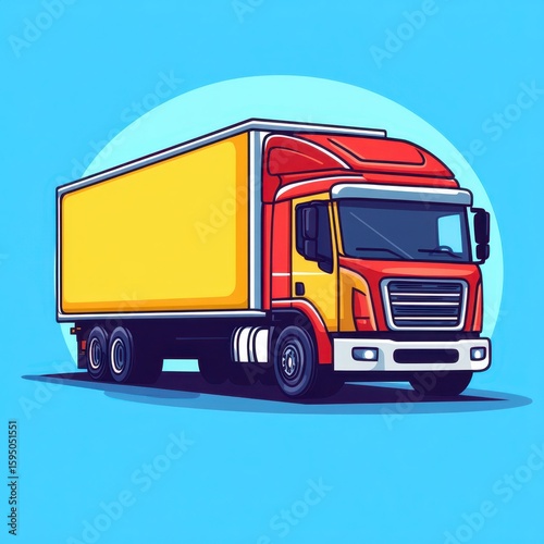 Brightly colored truck parked against a vibrant blue background showcasing a modern design and bold colors
