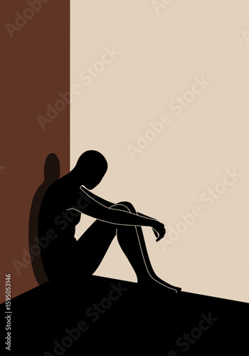 Silhouette of a woman sitting in a corner, reflecting feelings of sadness and emotional pain