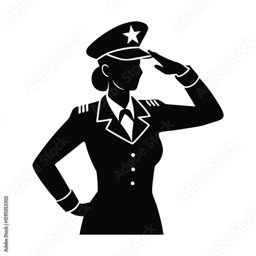 Female veteran saluting proudly vector silhouette