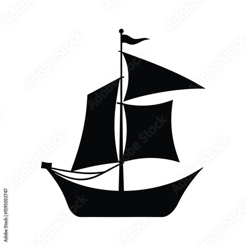 American flag on ship mast vector silhouette