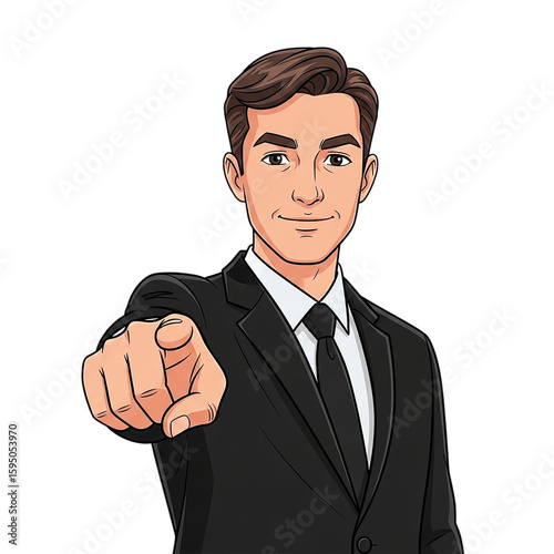 3d icon of businessman pointing finger isolated on transparent background