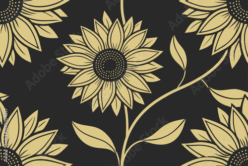 Golden sunflowers on a dark background yellow floral