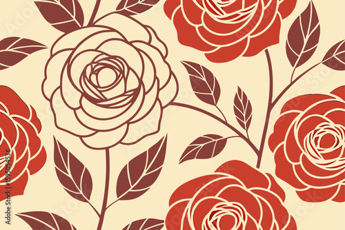 Red roses and leaves pattern floral